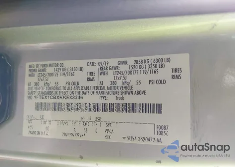 2019 Ford F-150 Xl из США, поврежденный, VIN 1FTEX1CBXKKE83346